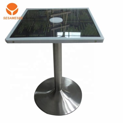 Modern glass top dining table set steel base square restaurant table for restaurant furniture