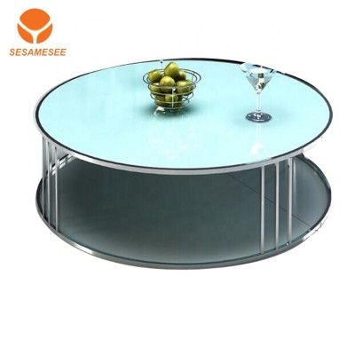 Italia Round Glass Coffee Table top glass leg metal