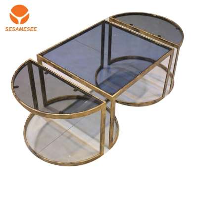 glass Round Bed Side Table Metal Glass Modern Oval Coffee Table for Living Room